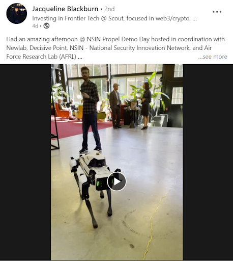Asylon Robotics, 2021 NSIN Propel Alumni, showcased its robotic security dog.